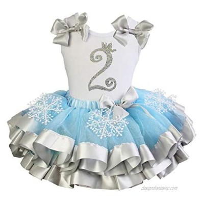 Kirei Sui Girls Blue Silver Snowflake Satin Trimmed Tutu Princess 1st 2nd Birthday Outfit