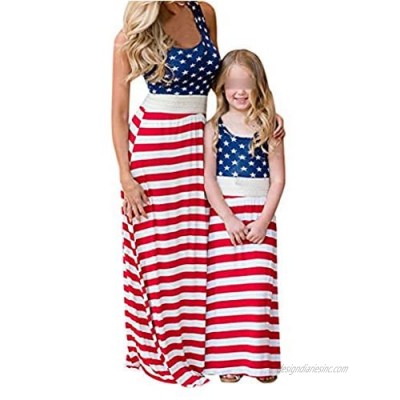 4th of July Clothes  Mommy and Me Dresses Striped Dot Tank Maxi Long Dress Sundress Family Matching Outfits