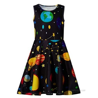 Ahegao Girl's Floral Sleeveless Dresses Kids One Piece Sundress for Casual School 4-13 Years Old