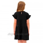 BesserBay Girl's Ruffle Short Sleeve Tiered Swing Midi Dress 3-12 Years