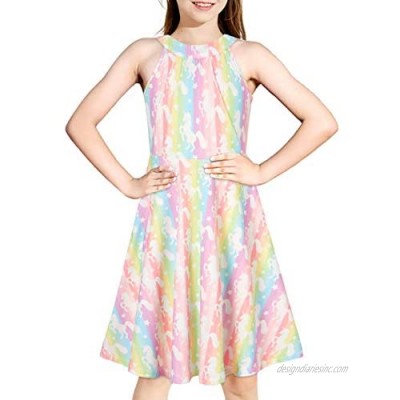 BFUSTYLE Girls Summer Casual Dress with Pockets Hawaii Halter Neck Sundress 6-13 Years