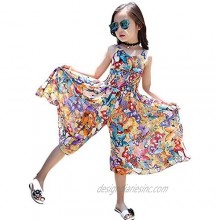 BINPAW Girls Bohemian Dress Summer Wide Leg Jumpsuit Beach Floral Dress