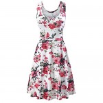 FENSACE Women's Scoop Neck Sleeveless Midi Casual Flared Tank Floral Printed Dress