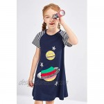 Fiream Girls Dresses Cotton Striped Cartoon Applique Casual Animal Printed Outfits Dress