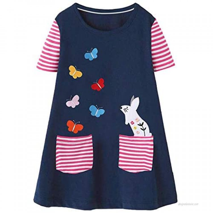 Fiream Summer Toddler Girls Dresses - Casual Cute Animal Applique Outfits Dress for Kids 3-8 Years