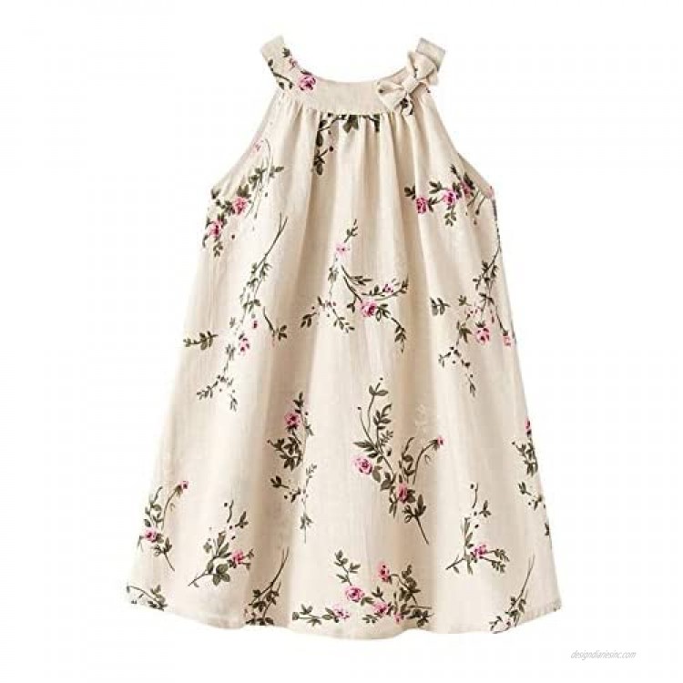HILEELANG Little Girls Cotton Dress Sleeveless Casual Summer Sundress Flower Printed Jumper Skirt