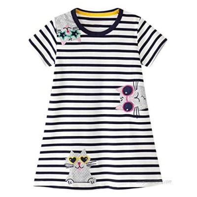 HILEELANG Toddler Little Girls Short Casual Dress Cotton Spring Summer Short Sleeve Basic Tunic Shirt Playwear Dress