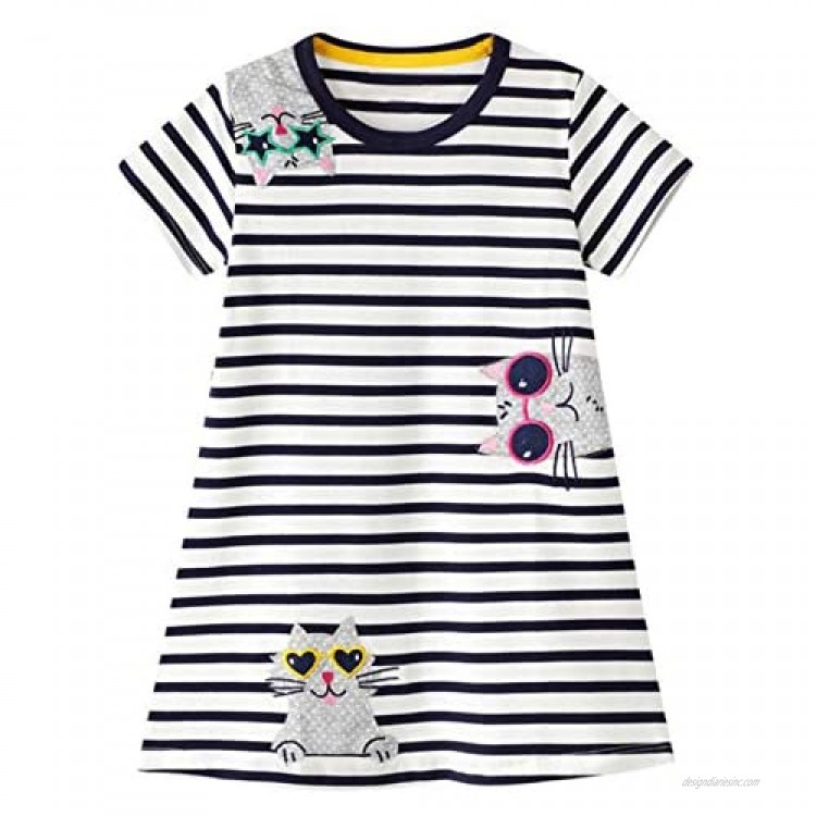 HILEELANG Toddler Little Girls Short Casual Dress Cotton Spring Summer Short Sleeve Basic Tunic Shirt Playwear Dress