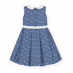 Hope & Henry Girls' Short Sleeve Button Front Dress with Peter Pan Collar and Waist Sash