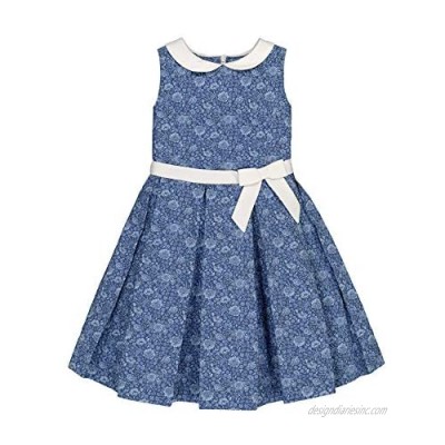 Hope & Henry Girls' Short Sleeve Button Front Dress with Peter Pan Collar and Waist Sash