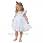 JannyBB Girl Dress Embroidered Lace Hem Spoon Collar Ruffle Sleeve Cotton Kids Vintage Clothing
