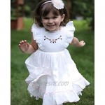 JannyBB Girl Dress Embroidered Lace Hem Spoon Collar Ruffle Sleeve Cotton Kids Vintage Clothing