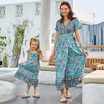 PopReal Mommy and Me Dresses Boho Casual Maxi Dress Summer Short Dress V Neck Wrap Floral Print Short Sleeve