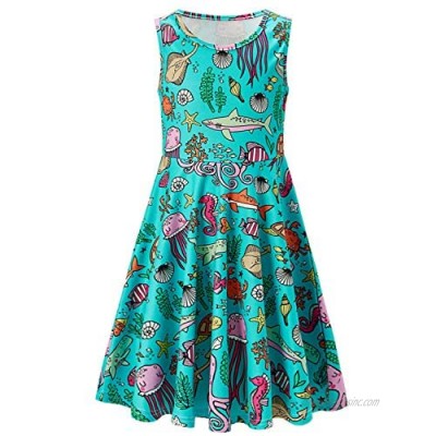 RAISEVERN Girls Sleeveless Dress Casual Floral Party Dress for Kids 4-13 Years