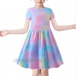 YIRONGWANG Girls' Casual Dress Short Sleeve O-Neck A-line Girls Dress and Girls Floral Printed Dress for Kids