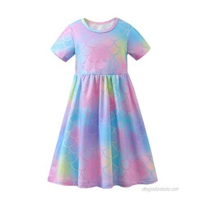 YIRONGWANG Girls' Casual Dress Short Sleeve  O-Neck  A-line Girls Dress and Girls Floral Printed Dress for Kids