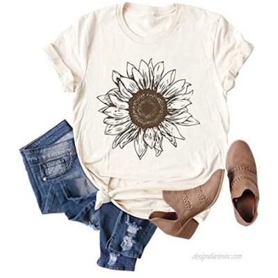 Chulianyouhuo Sunflower Graphic Shirt for Women Cute Flower Short Sleeve Casual Tee Tops