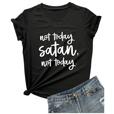 DANVOUY Women Not Today Satan V-Neck Graphic T-Shirt Casual Tops Tees