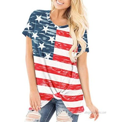 For G and PL Women's July 4th USA American Flag T-Shirt Blouses