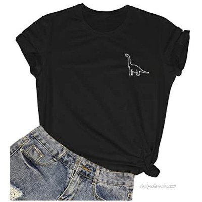 ROSEPARK Women Cute Dinosaur Graphic T-Shirts Teen Girls Funny Tees