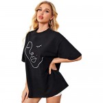 SheIn Women's Figure Graphic Oversized Loose Half Sleeve Tee Shirt
