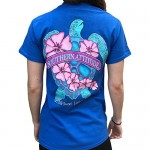 Southern Attitude Flower Turtle Royal Blue Short Sleeve T-Shirt