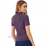 SweatyRocks Women's Mock Neck Ribbed Knit Scallop Short Sleeve T Shirt Tops