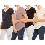 Urban Diction 4 Pack Women's Loose Comfort Solid V Neck Short Sleeve Tee