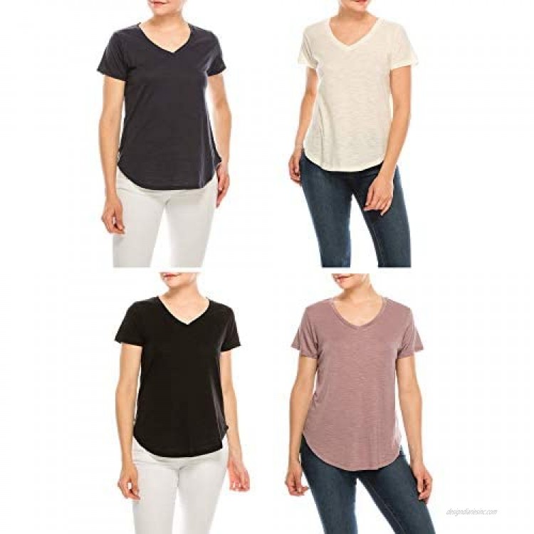 Urban Diction 4 Pack Women's Loose Comfort Solid V Neck Short Sleeve Tee