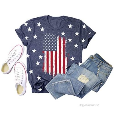 Women Distressed American Flag Graphic Shirt USA Stars Stripes Patriotic Short Sleeve Top