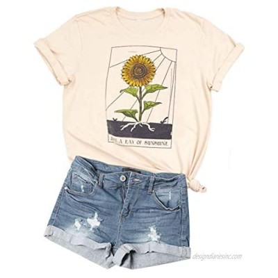 Womens Sunflower Just Ray of The Sunshine T-Shirt Women Summer Tee Teen Girls Casual Tops …