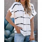 Womens V Neck Striped T Shirts Short Sleeve Casual Loose Summer Tee Tops