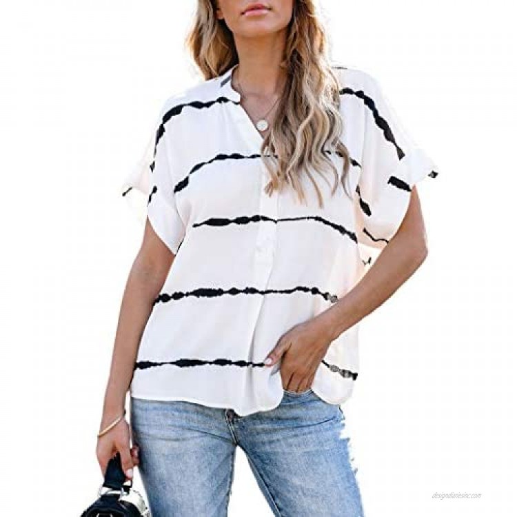 Womens V Neck Striped T Shirts Short Sleeve Casual Loose Summer Tee Tops