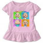 BEEPBOOP Coco-Melon Girls Short Sleeve Ruffle Double Ruffle 3D Printing Watermelon Stampa for 2t Toddlers
