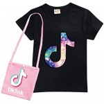 D.O.T Summer Sportswear TIK TOK Girls T-Shirt Round Neck top with Bag for Kids