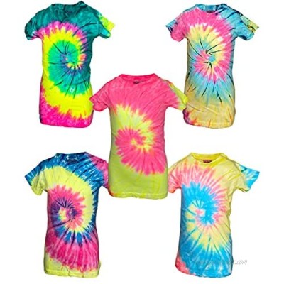 MISS POPULAR Girls 5-Pack Tie Dye T-Shirts Cute Soft Cotton
