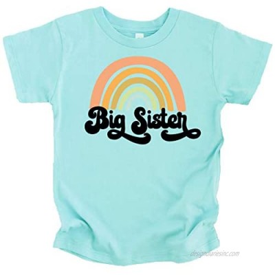 Retro Rainbow Big Sister Sibling Reveal Announcement Shirt for Baby and Toddler Girls Sibling Outfits