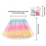 2 Pieces Rainbow Tutu Skirt Sequin Layered Tulle Princess Ballet Skirt with 2 Pieces Large Hair Bow Clips Colorful Hair Barrettes Butterfly Rainbow Hair Pins for 2-6 Years Old Girls