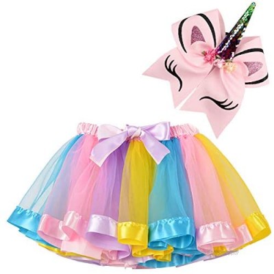 BGFKS Layered Ballet Tulle Rainbow Tutu Skirt for Little Girls Dress Up with Matching Sparkly Unicorn Hairbow