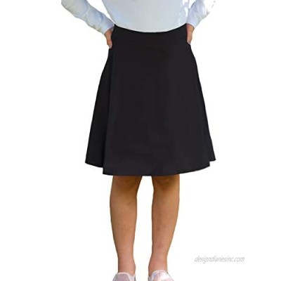 Girls Modest Knee Length A-line Cotton Skort - Skirt with Shorts Built-in