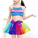 Layered Skirt Girls' Mini Rainbow Tutu Skirt Bow Dance Dress Colorful Ruffle Tiered Tulle