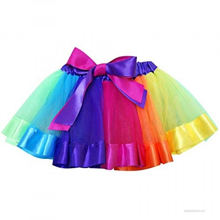 Layered Skirt Girls' Mini Rainbow Tutu Skirt Bow Dance Dress Colorful Ruffle Tiered Tulle