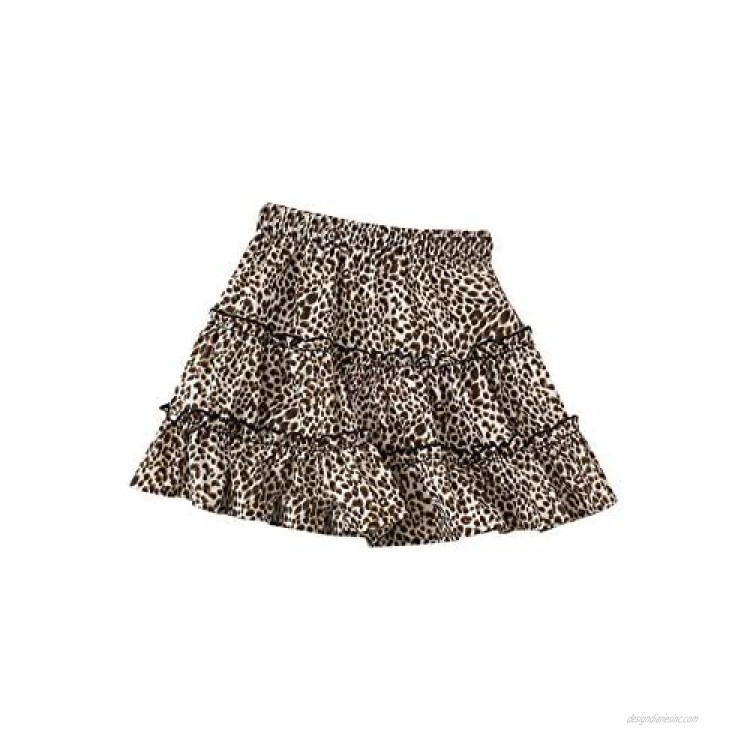 Milumia Girl's Leopard Print Short Skirt Elastic Waist Ruffle Hem A Line Tiered Skirt