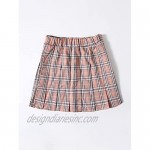 Milumia Girl's Tartan Plaid Pleated Skirt Elastic High Waist Mini Uniform Skirt