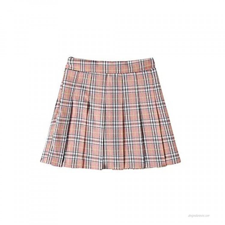 Milumia Girl's Tartan Plaid Pleated Skirt Elastic High Waist Mini Uniform Skirt