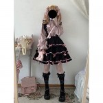 Teen Girls' Lace Bowknot Cute Skirts Japanese Style Sweet Layered Ruffle Suspender Skirt
