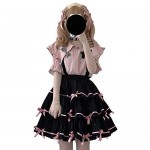 Teen Girls' Lace Bowknot Cute Skirts Japanese Style Sweet Layered Ruffle Suspender Skirt