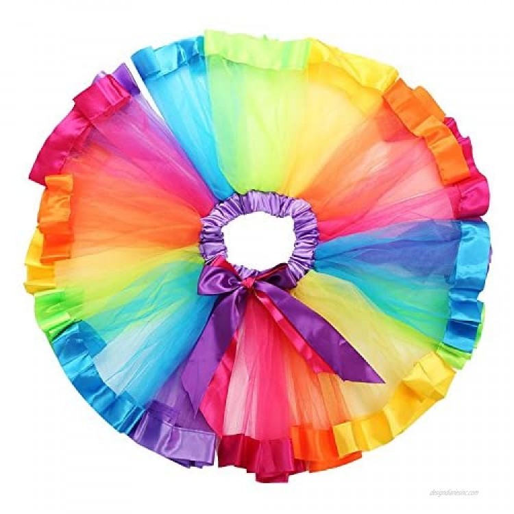 traderplus Little Girls Layered Rainbow Ribbon Tutu Skirt Dress Ballet Tiered