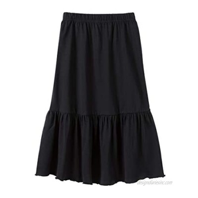 UNACOO Girl's Elastic Waistband Ruffle Maxi Skirt Casual Midi Skirt (Age 3-12 Years)