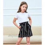 Agitation Girl's Casual Elastic Paperbag Waist Striped Summer Shorts with Pockets
